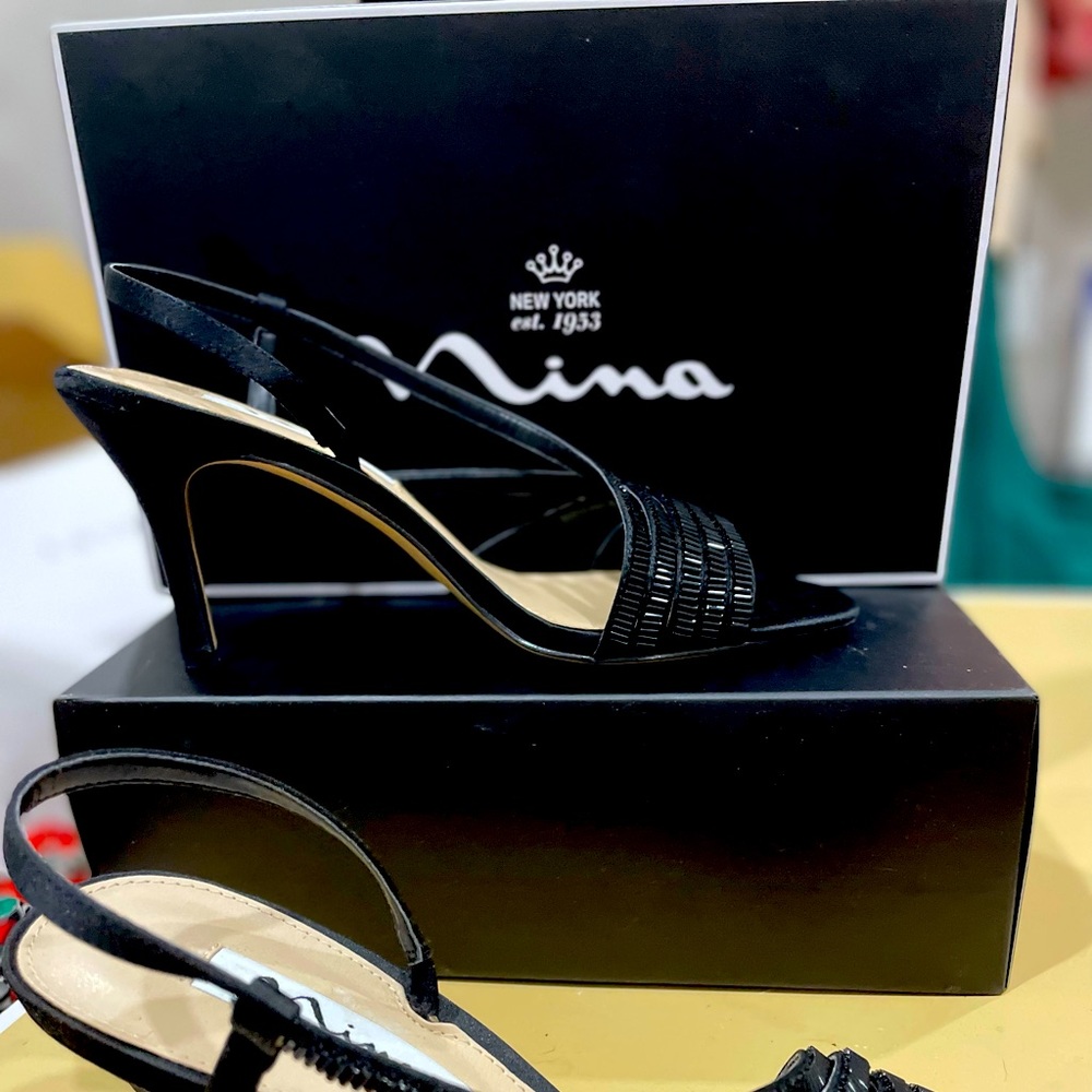 Black beaded Sling back strappy heels